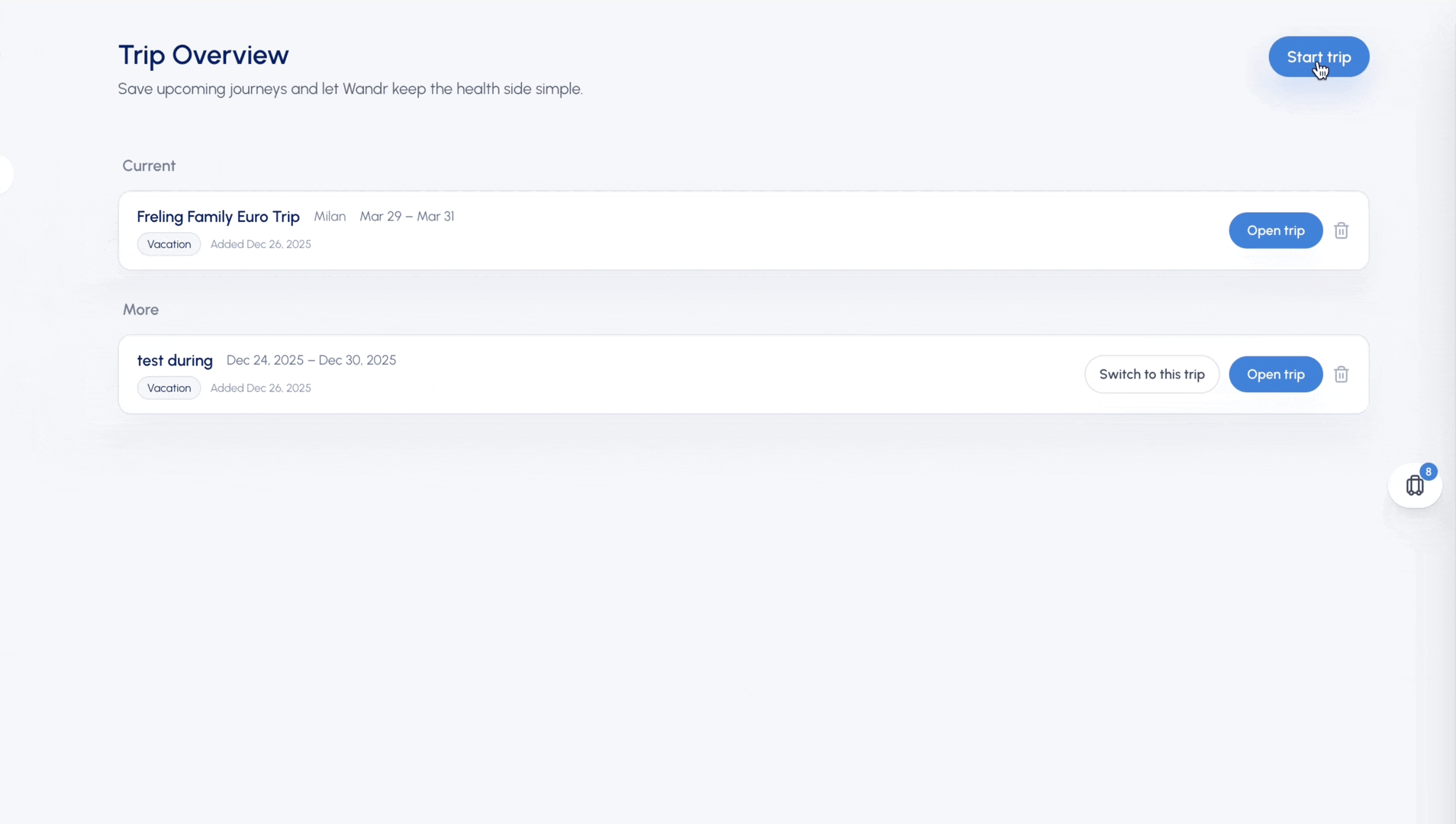Trip destination form preview